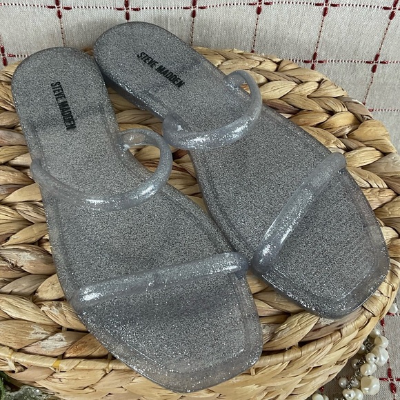 Set of 2 Steve Madden “PIKE” Jelly Flip Flop Sandals Size 6 Pink & Silver New - Picture 6 of 10